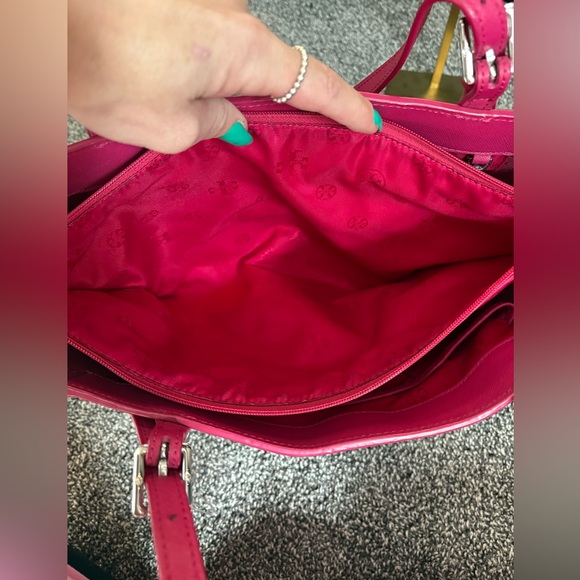 Tory Burch Fuchsia Leather Tote with Logo Accent - Picture 10 of 13